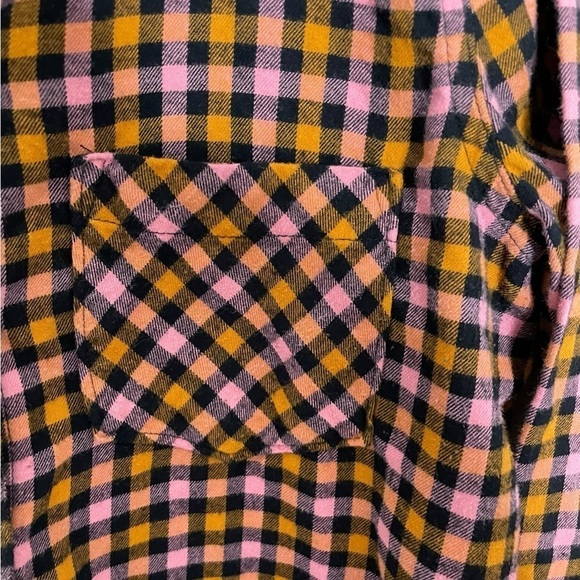 Old Navy Gingham Plaid Orange Pink Perfect Shirt Medium - Picture 2 of 5